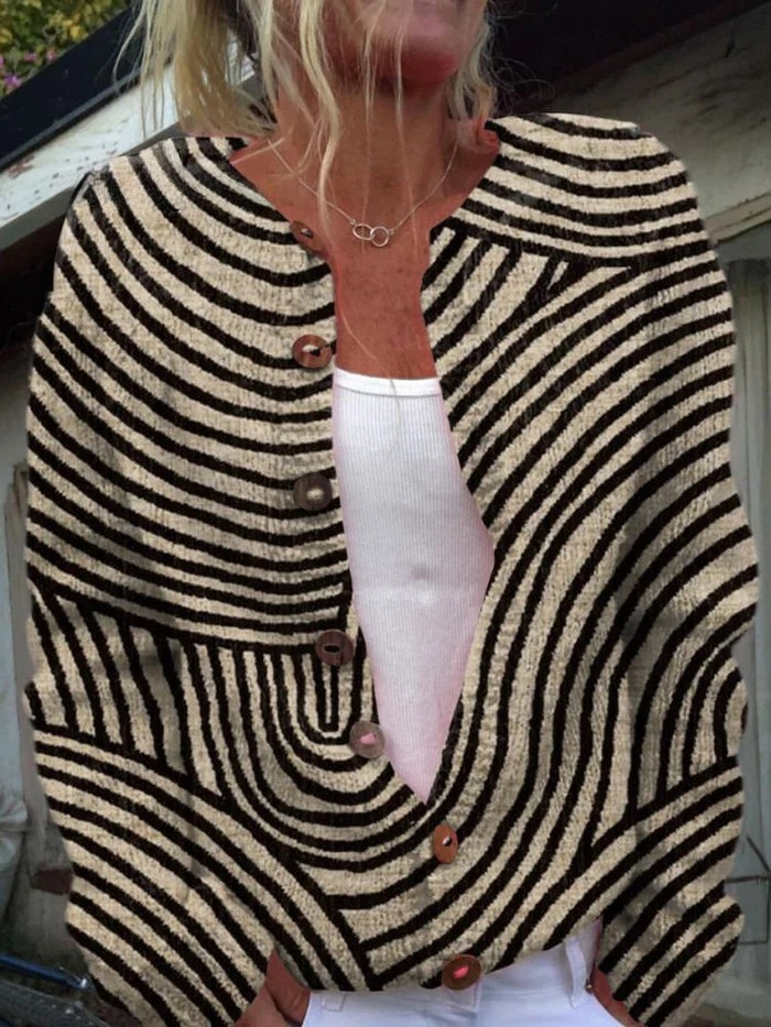 Cardigan en Tricot à Motif Ligné Rétro