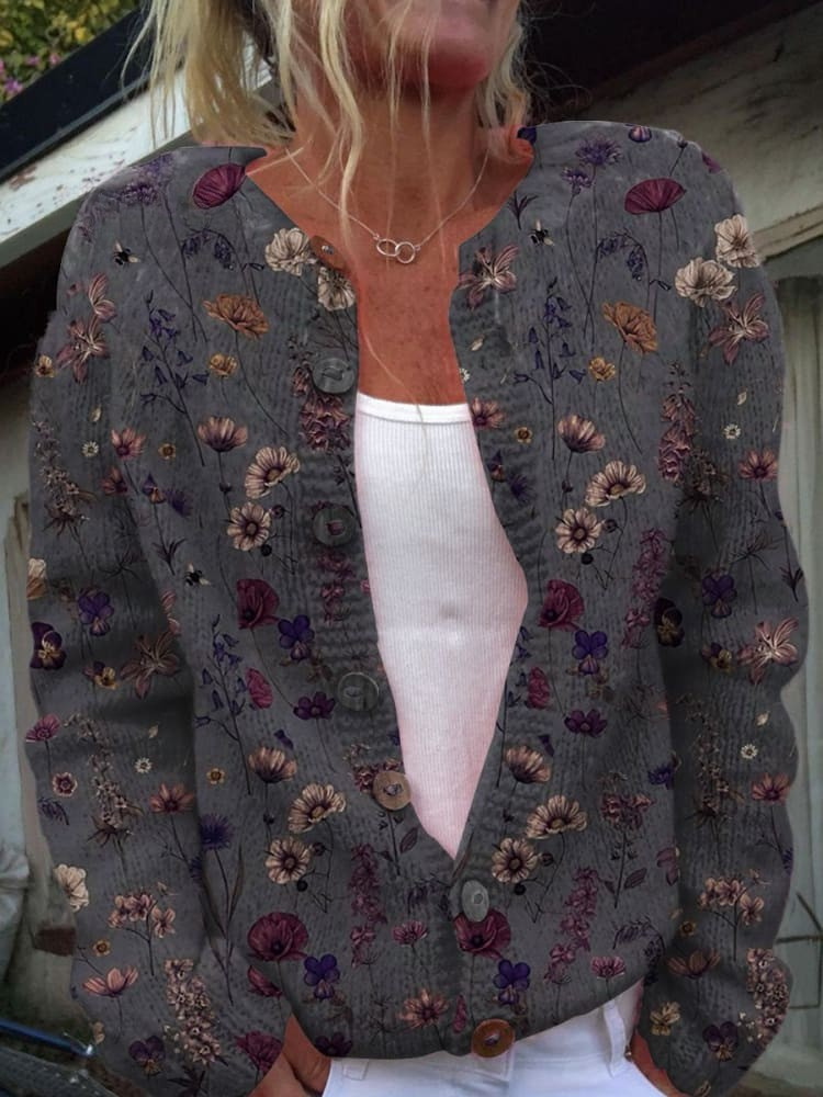 Cardigan à boutons en imprimé floral