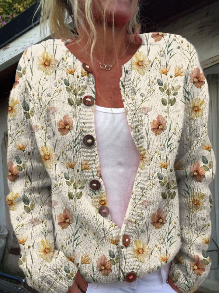 Cardigan en maille imprimé motif floral aquarelle