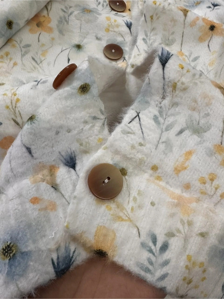 Joli Cardigan en Maille Imprimé à Boutons avec Motif Floral
