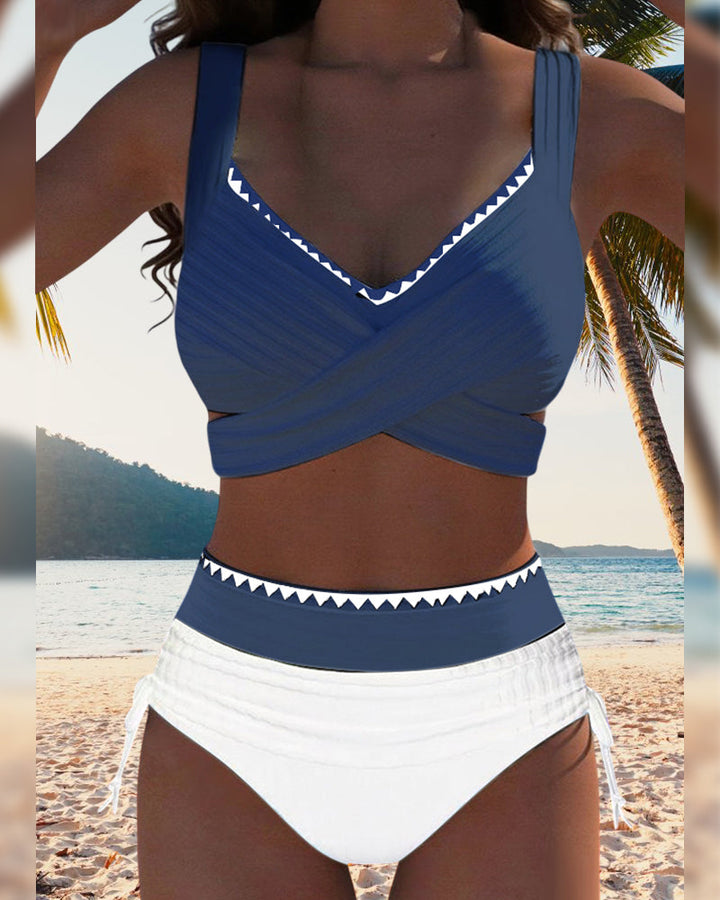 Bikini Décontracté à Colori Contraste Deux Pièces