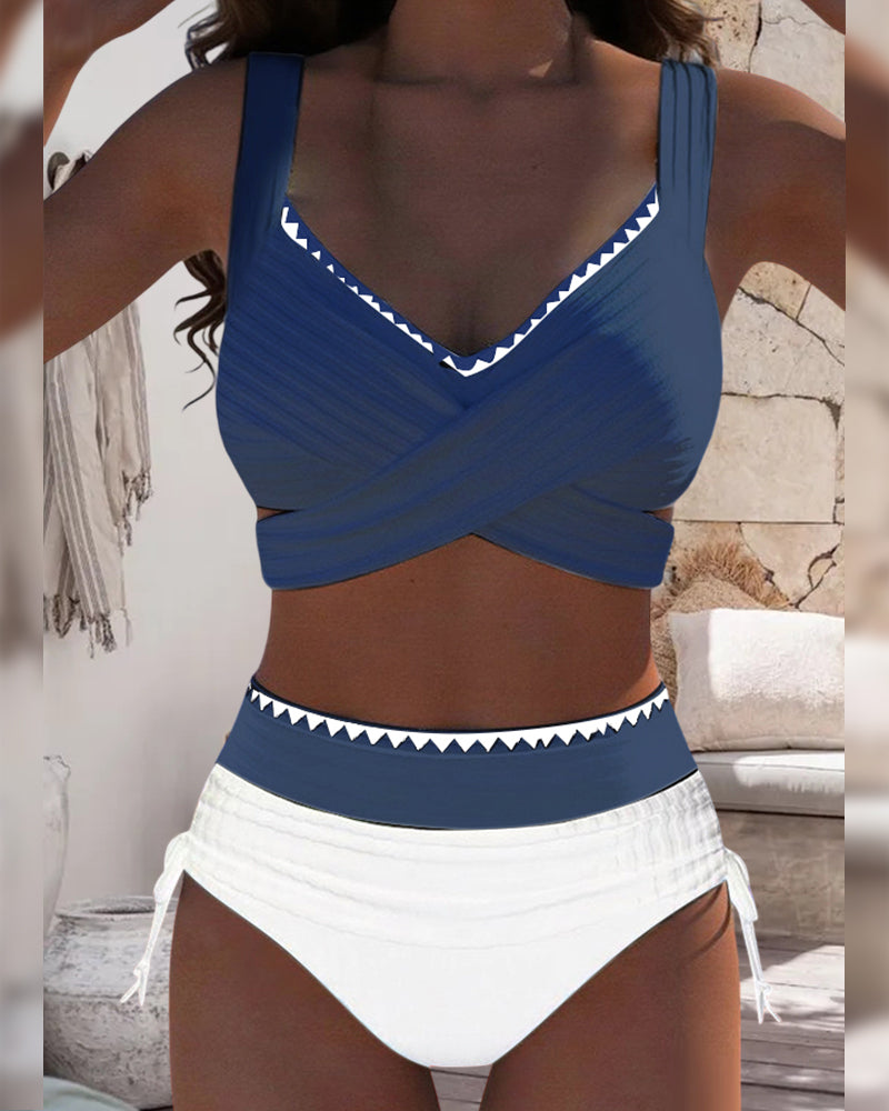 Bikini Décontracté à Colori Contraste Deux Pièces