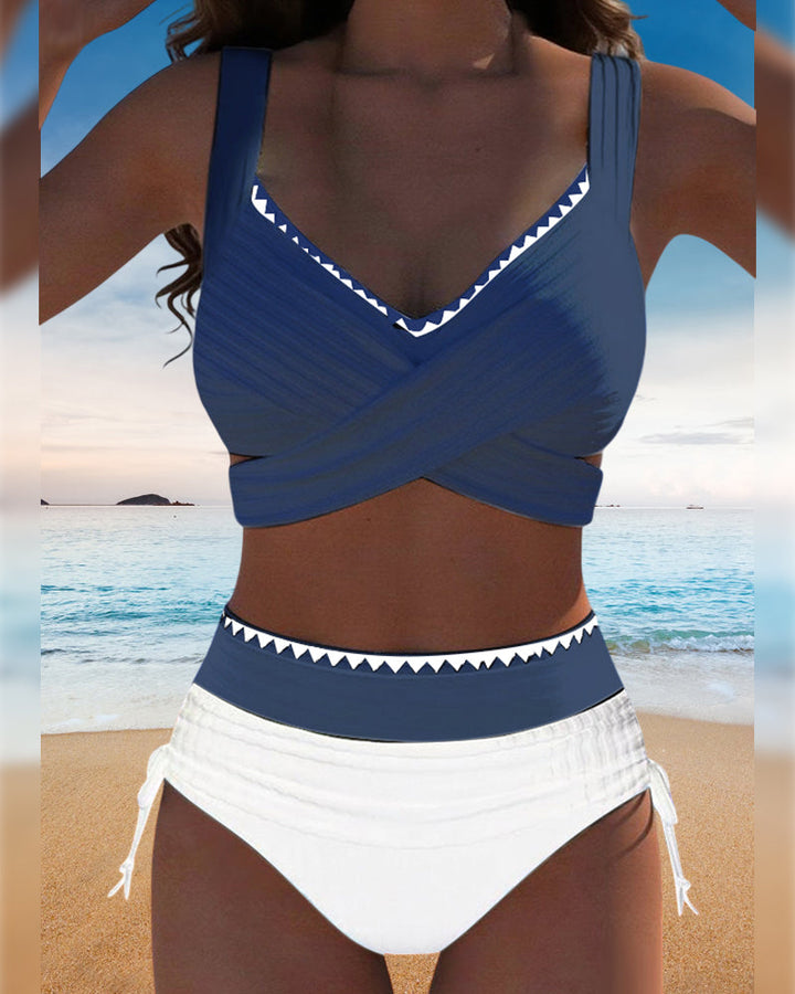 Bikini Décontracté à Colori Contraste Deux Pièces