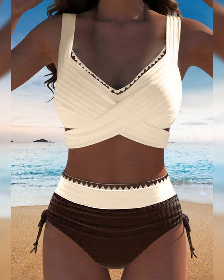 Bikini Décontracté à Colori Contraste Deux Pièces