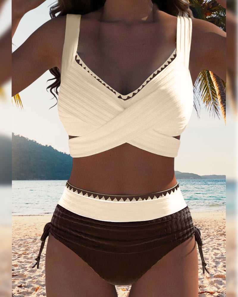 Bikini Décontracté à Colori Contraste Deux Pièces
