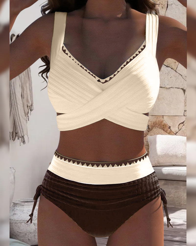 Bikini Décontracté à Colori Contraste Deux Pièces