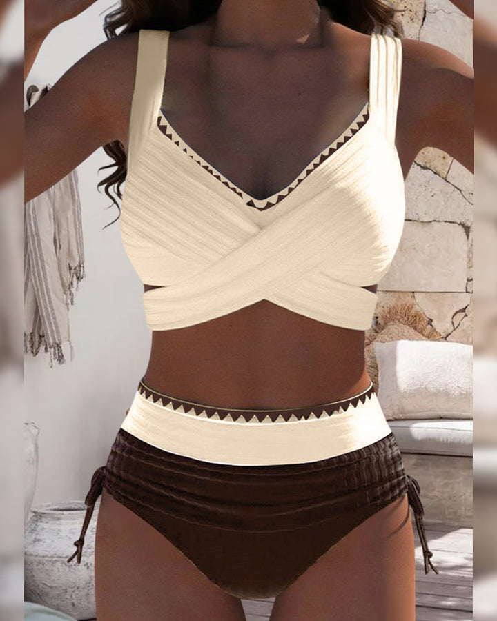 Bikini Décontracté à Colori Contraste Deux Pièces