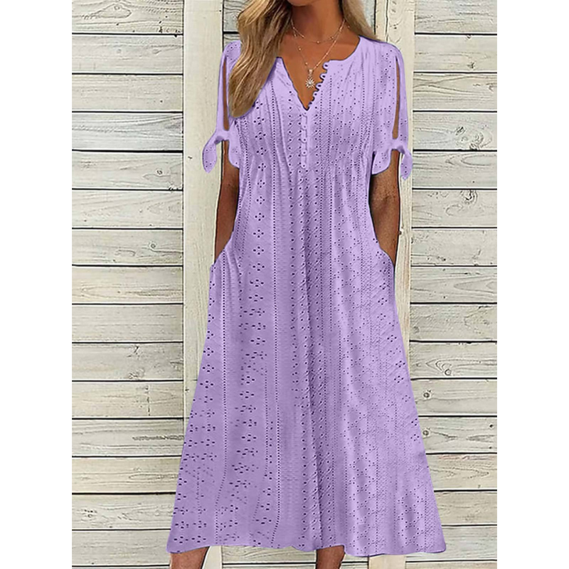 Colette™ – Robe Brodée Légère à Manches Nouées