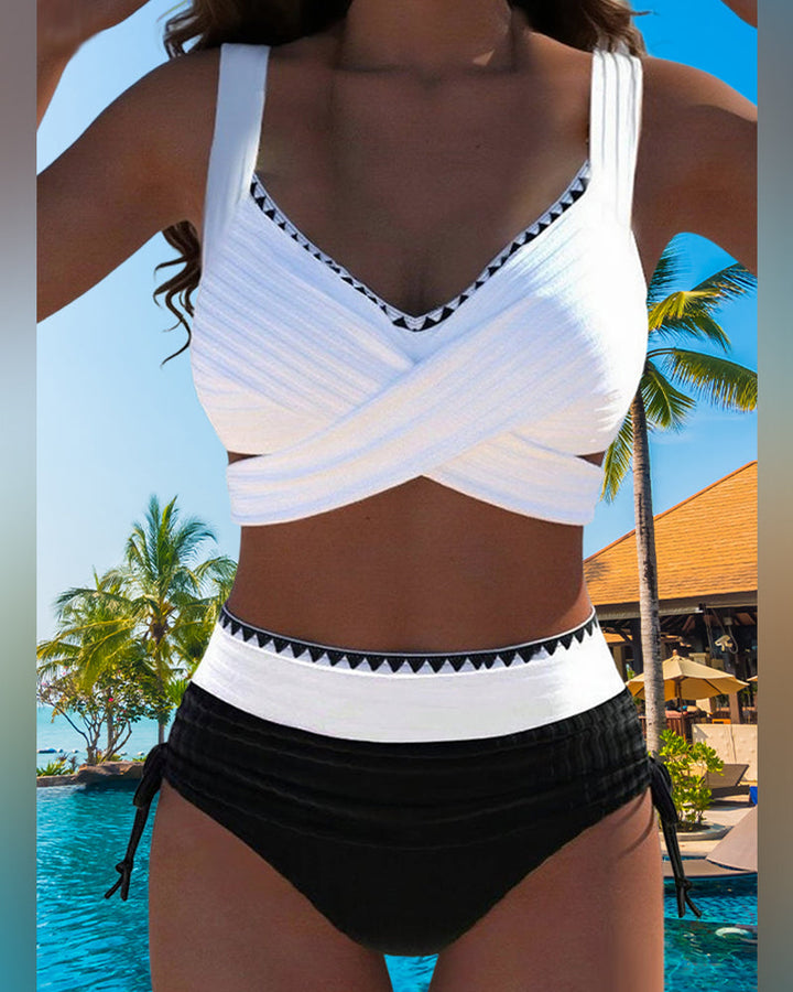 Bikini Décontracté à Colori Contraste Deux Pièces