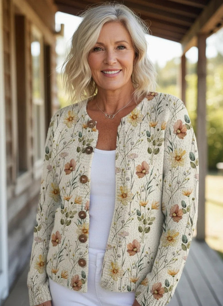 Cardigan en maille imprimé motif floral aquarelle