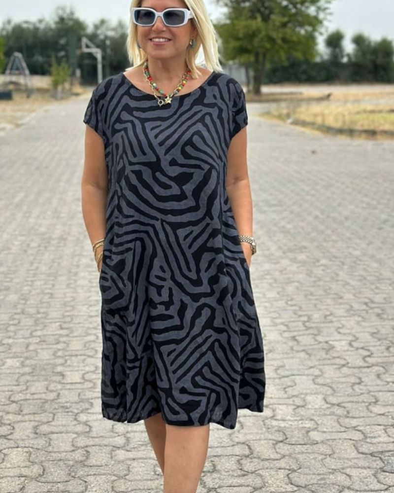 Nelia™ - Robe d'été avec col rond et joli imprimé