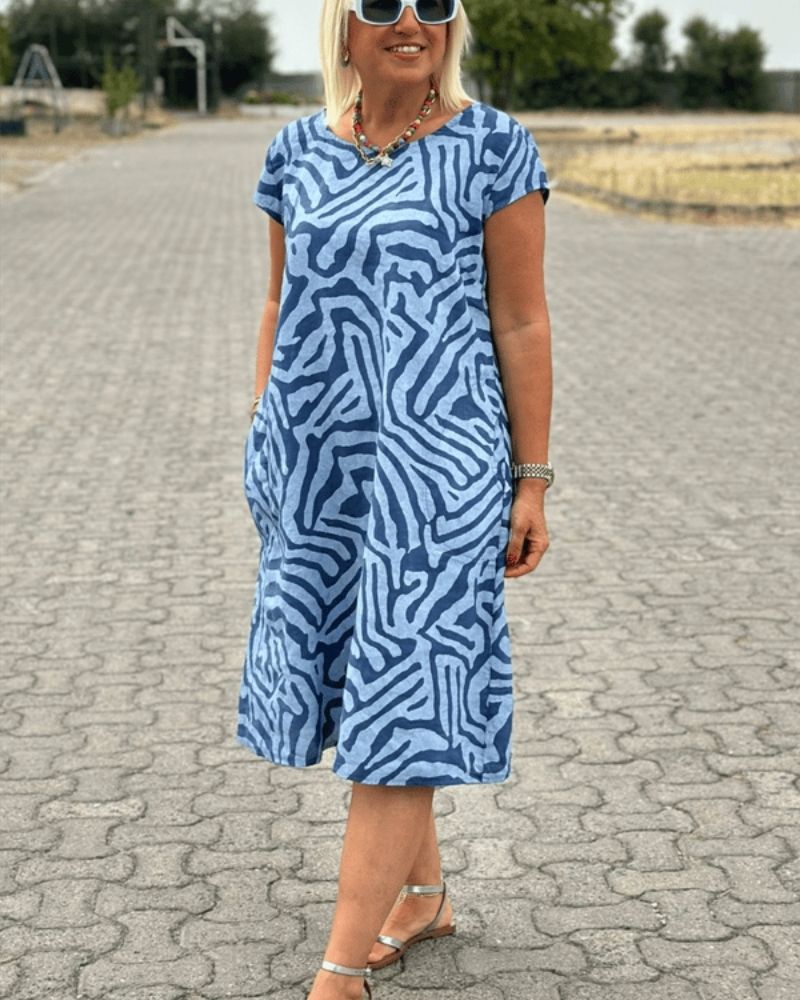 Nelia™ - Robe d'été avec col rond et joli imprimé
