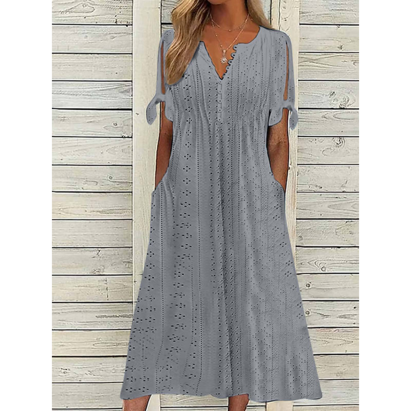 Colette™ – Robe Brodée Légère à Manches Nouées