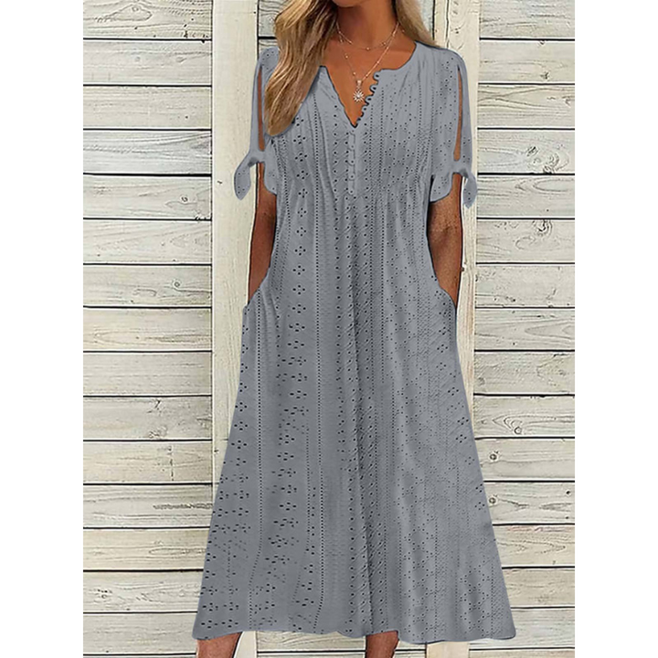 Colette™ – Robe Brodée Légère à Manches Nouées
