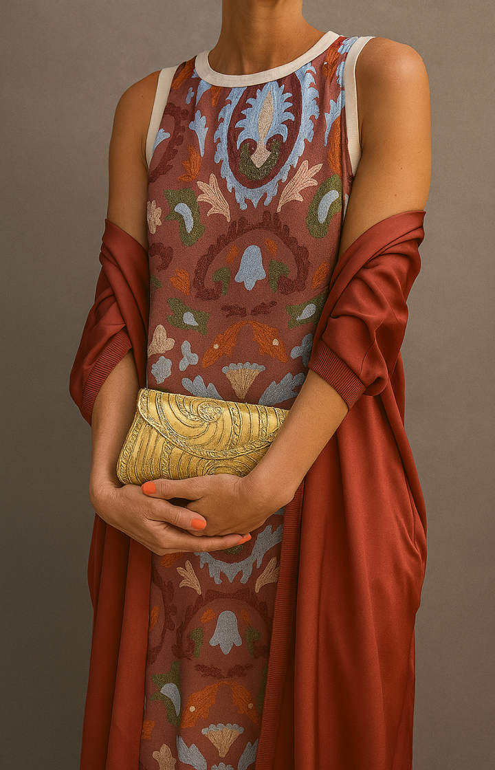 Mikaella — Robe Longue Élégante avec Étole Assortie