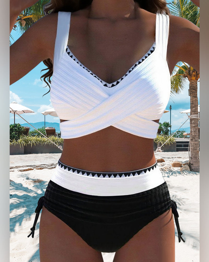 Bikini Décontracté à Colori Contraste Deux Pièces