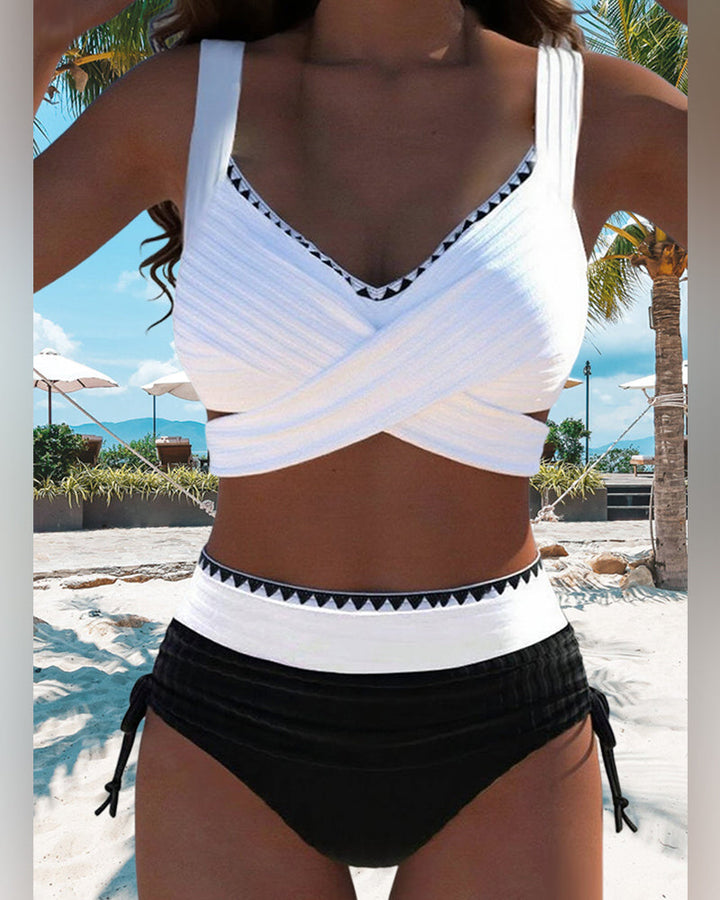 Bikini Décontracté à Colori Contraste Deux Pièces