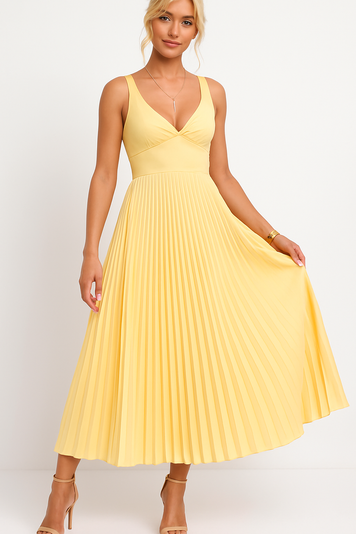 Luna | Robe longue plissée avec encolure en V