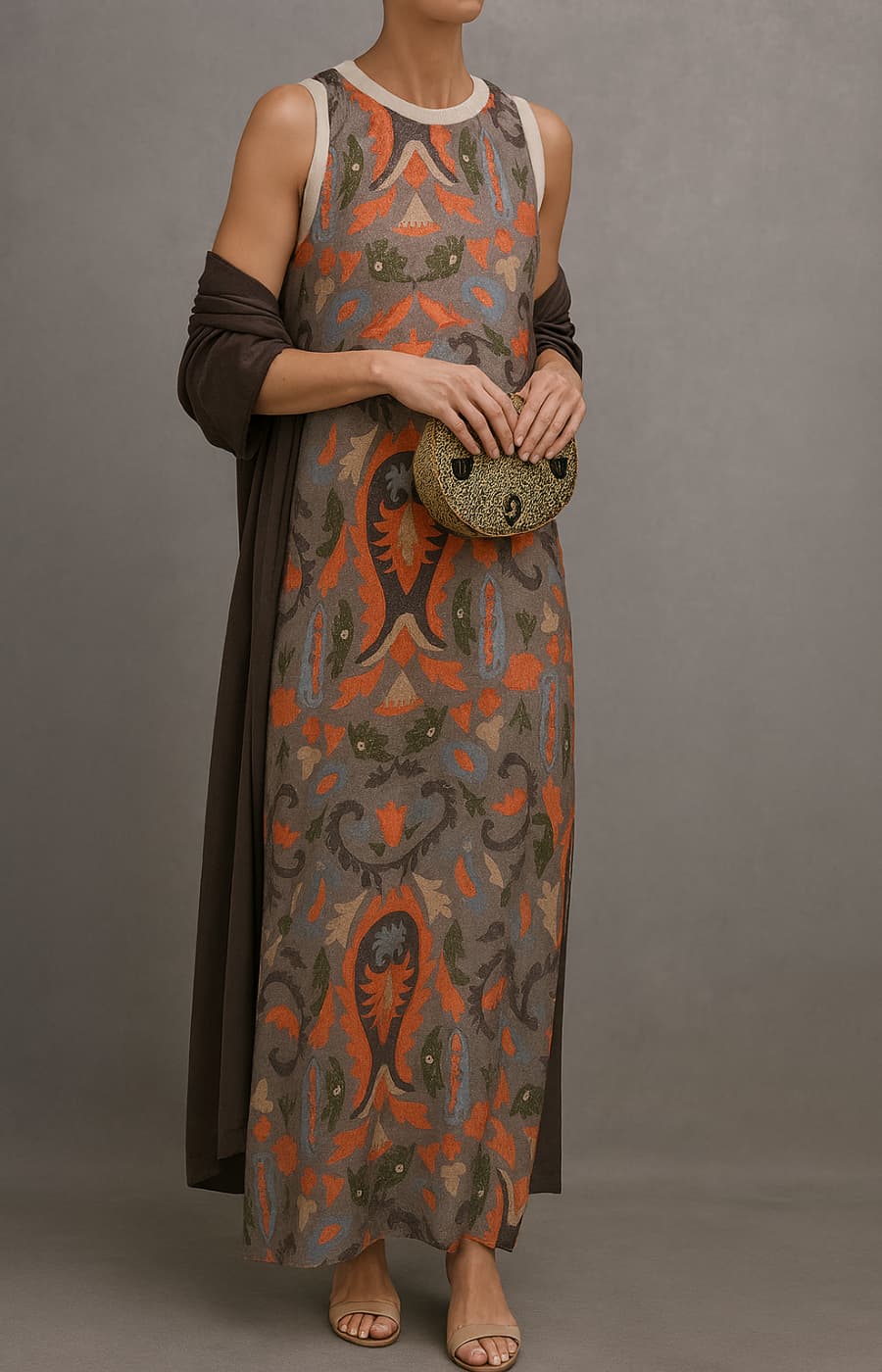 Mikaella — Robe Longue Élégante avec Étole Assortie