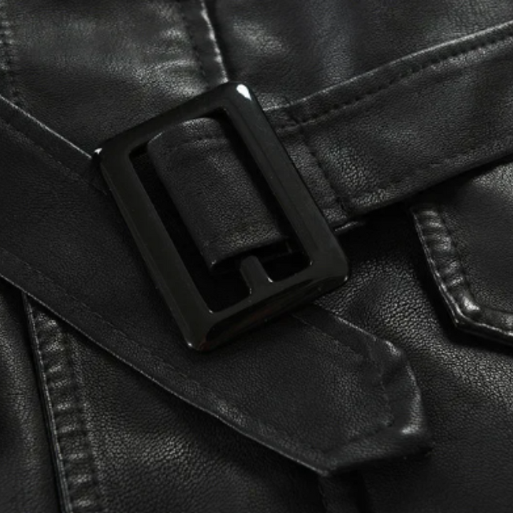 Veste de Motard Longue en Cuir Élégante