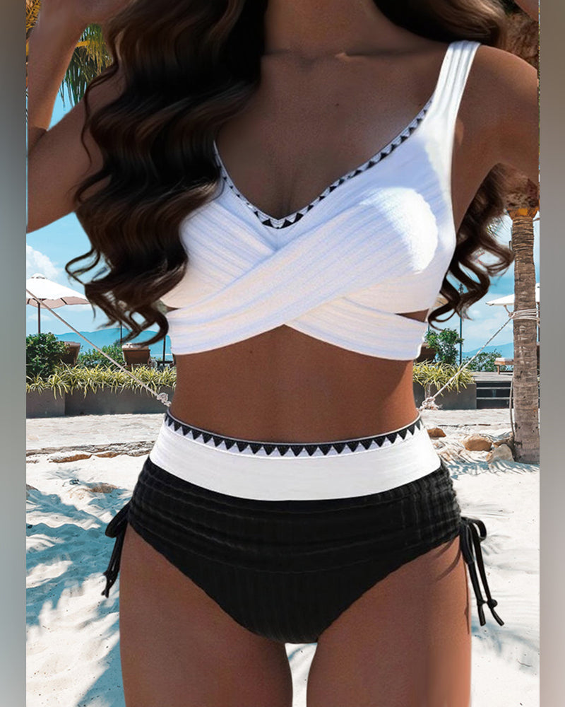 Bikini Décontracté à Colori Contraste Deux Pièces
