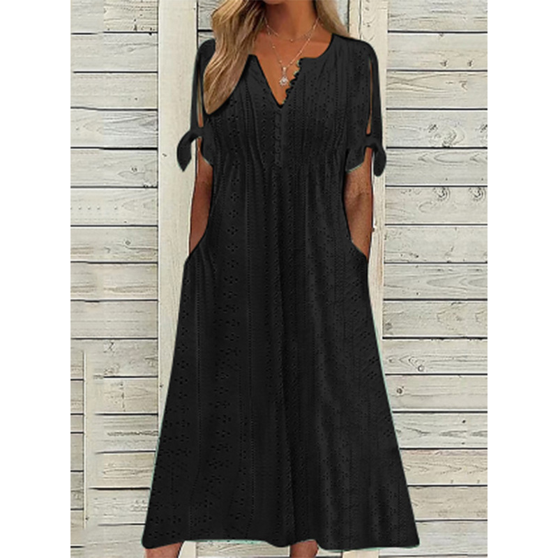 Colette™ – Robe Brodée Légère à Manches Nouées