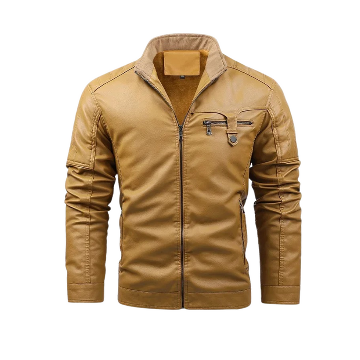 Veste en Cuir Doublée Fleece Rétro