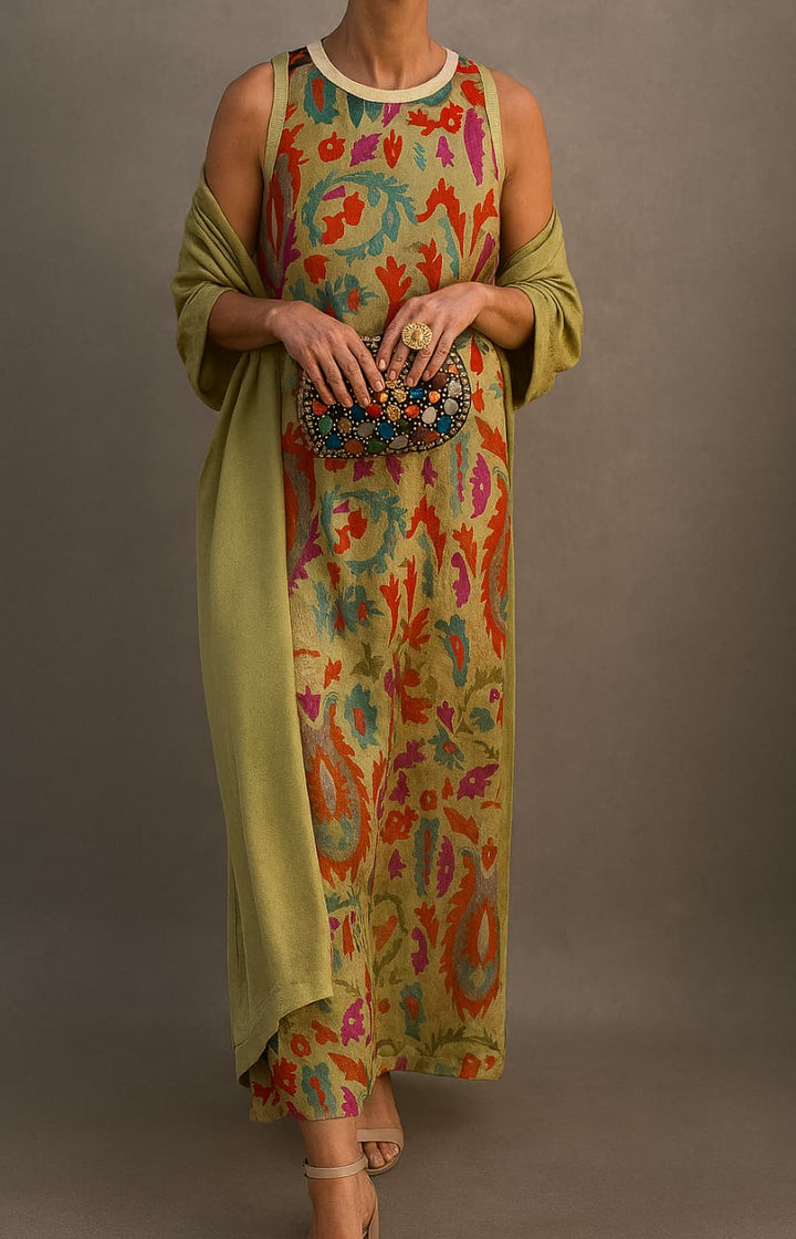 Mikaella — Robe Longue Élégante avec Étole Assortie