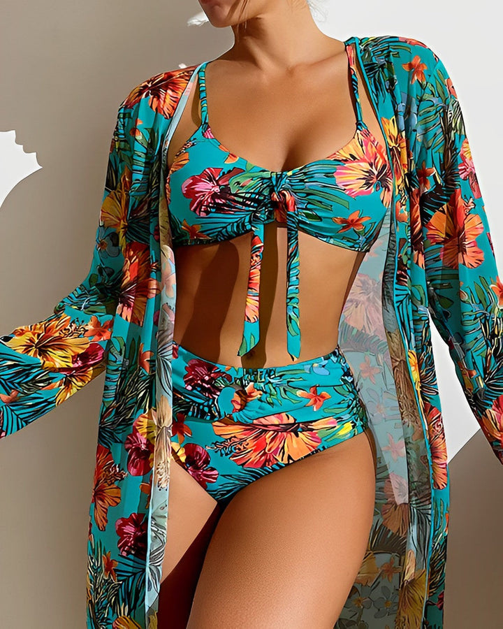 Flora | Ensemble Bikini avec Imprimé Tropical et Pareo