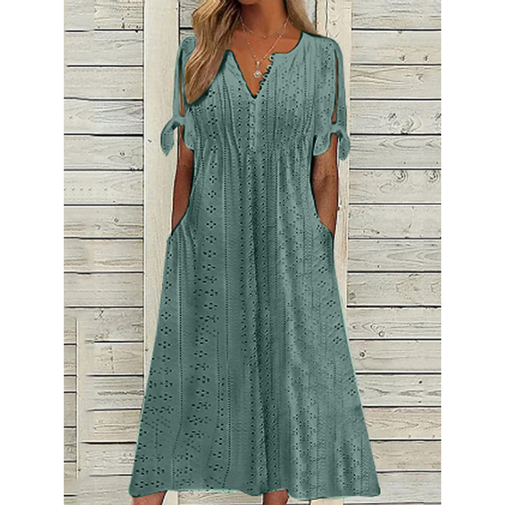 Colette™ – Robe Brodée Légère à Manches Nouées