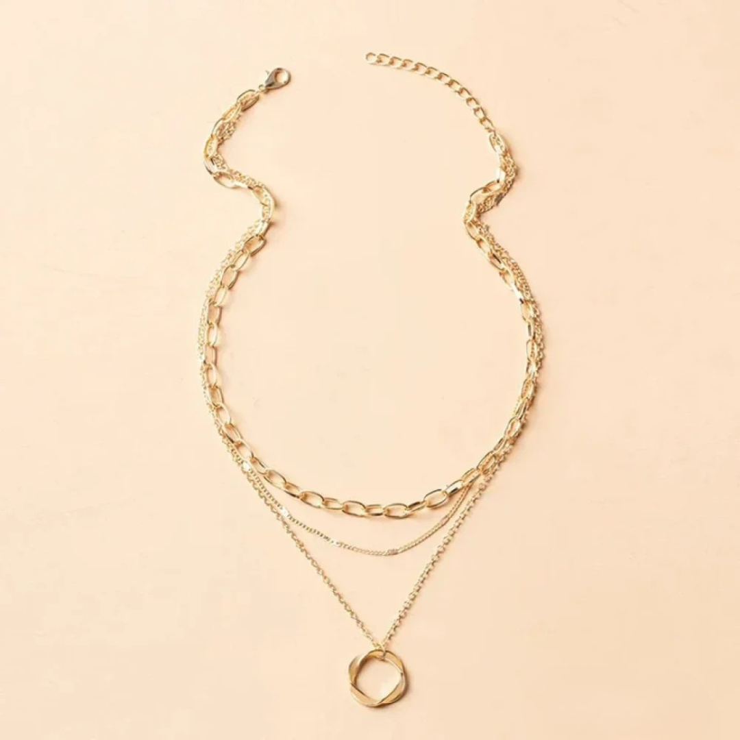 Collier chaîne large dorée – pendentif rond statement