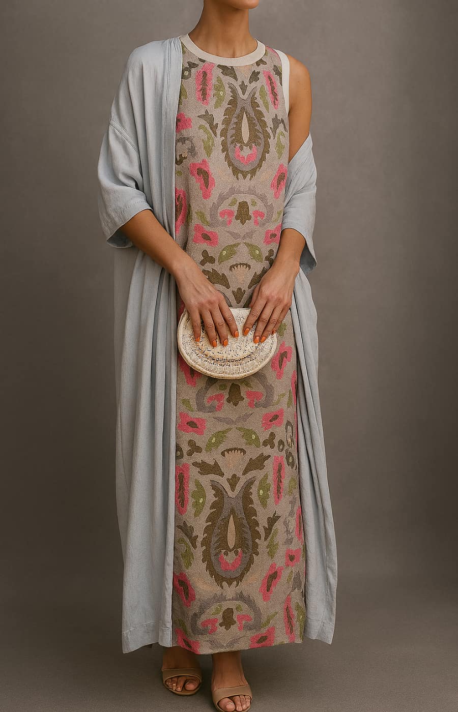 Mikaella — Robe Longue Élégante avec Étole Assortie