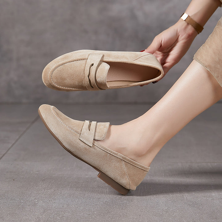 Mocassins Llnica en Velours Bleu avec Détails Patchwork et Bout Rond