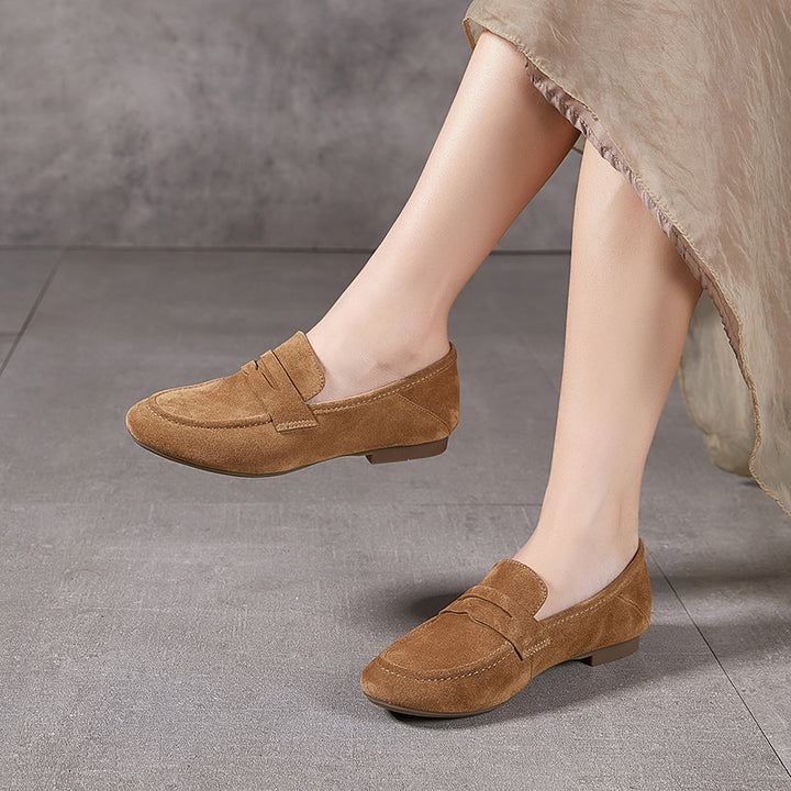 Mocassins Llnica en Velours Bleu avec Détails Patchwork et Bout Rond
