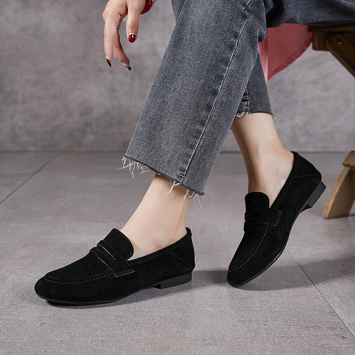 Mocassins Llnica en Velours Bleu avec Détails Patchwork et Bout Rond
