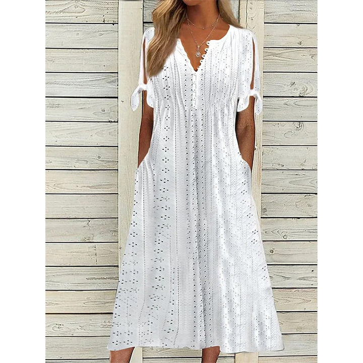 Colette™ – Robe Brodée Légère à Manches Nouées