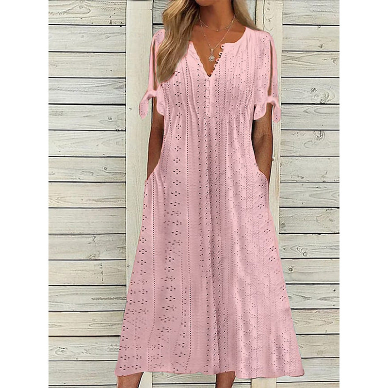 Colette™ – Robe Brodée Légère à Manches Nouées