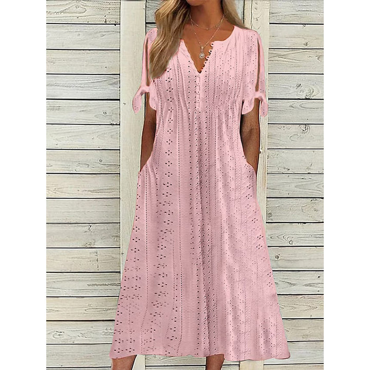 Colette™ – Robe Brodée Légère à Manches Nouées