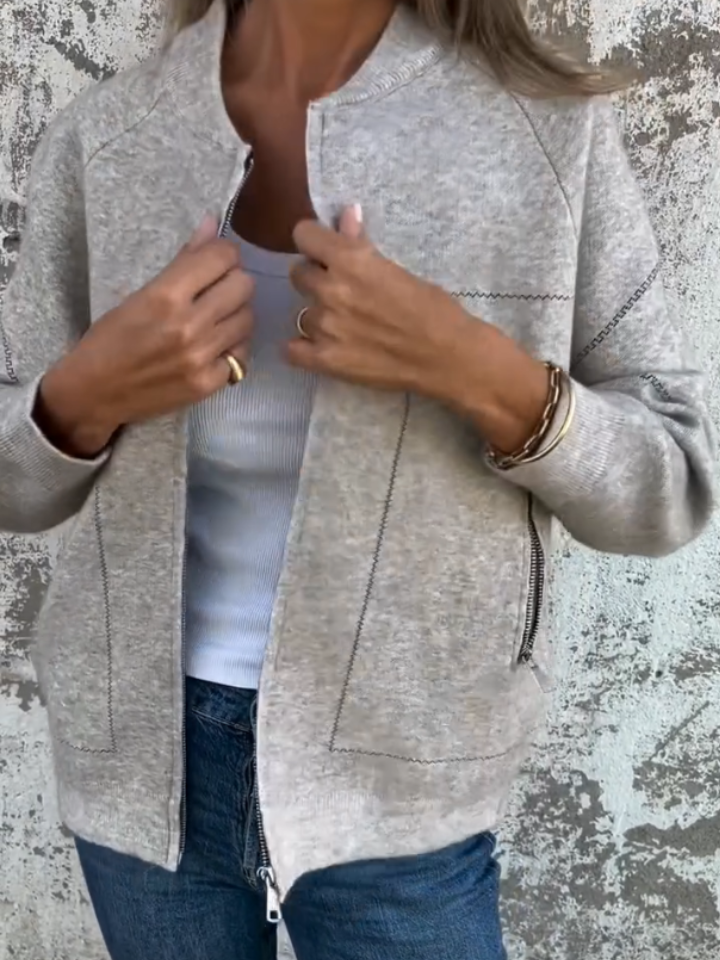 Aubin™ — veste zippée col rond (effet lainage premium, poches zippées)