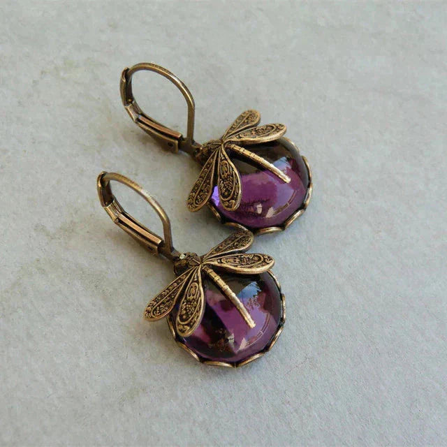 Boucles d'oreilles en forme de libellule en or ancien