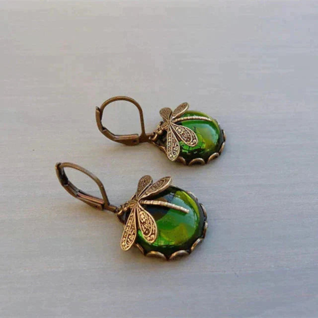 Boucles d'oreilles en forme de libellule en or ancien
