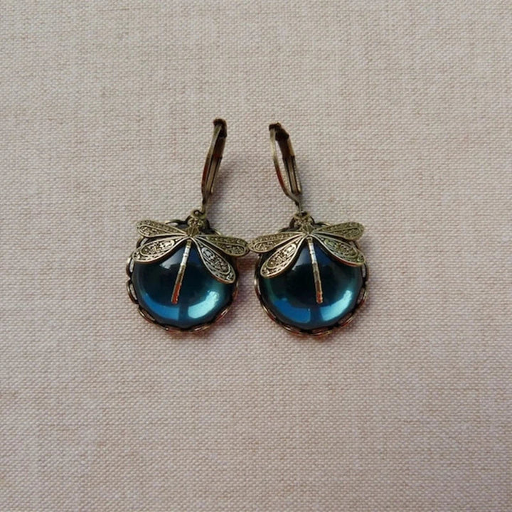 Boucles d'oreilles en forme de libellule en or ancien