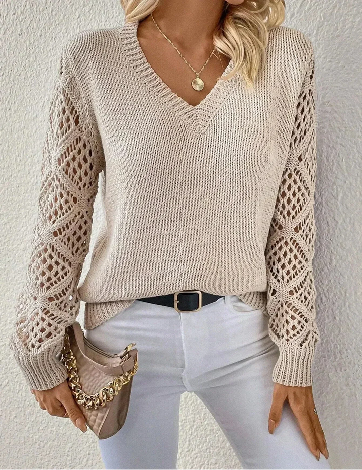 Aubrey™ - Pull Élégant Col V avec Détails Faits à la Main
