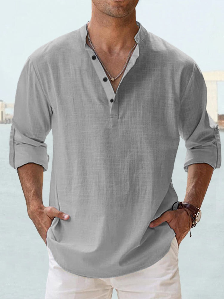 Henri – Chemise col officier en coton-lin