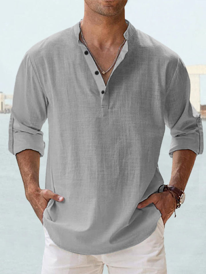 Henri – Chemise col officier en coton-lin