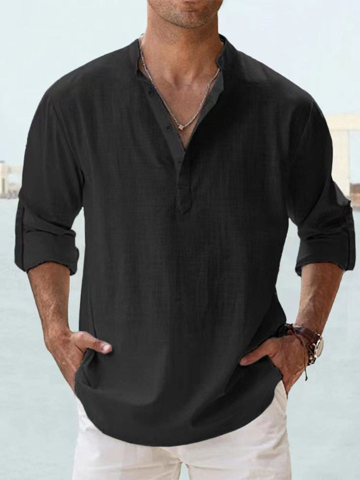 Henri – Chemise col officier en coton-lin