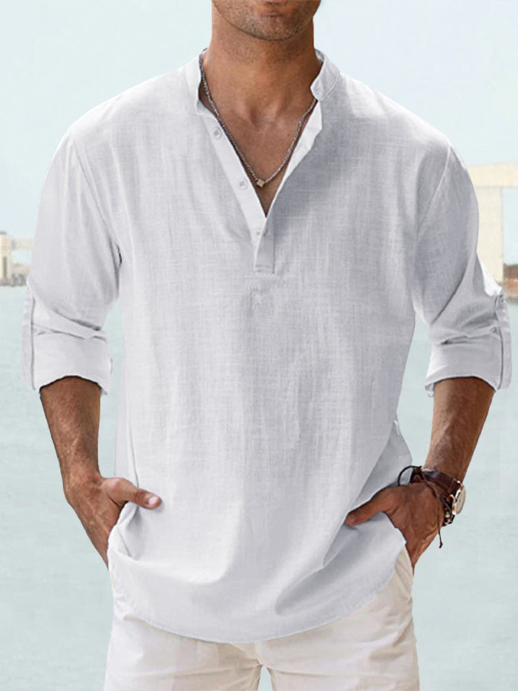 Henri – Chemise col officier en coton-lin