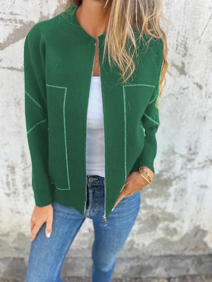 Aubin™ — veste zippée col rond (effet lainage premium, poches zippées)