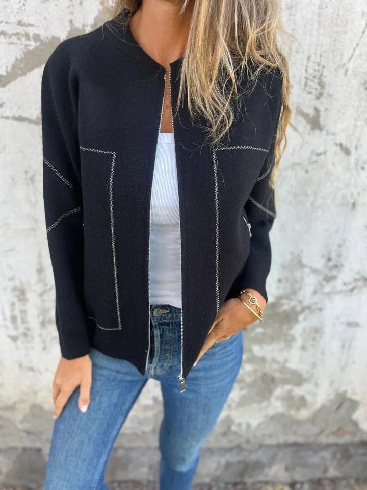 Aubin™ — veste zippée col rond (effet lainage premium, poches zippées)