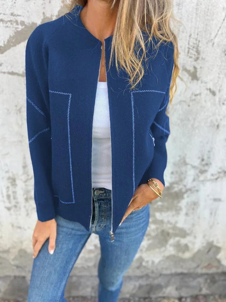 Aubin™ — veste zippée col rond (effet lainage premium, poches zippées)